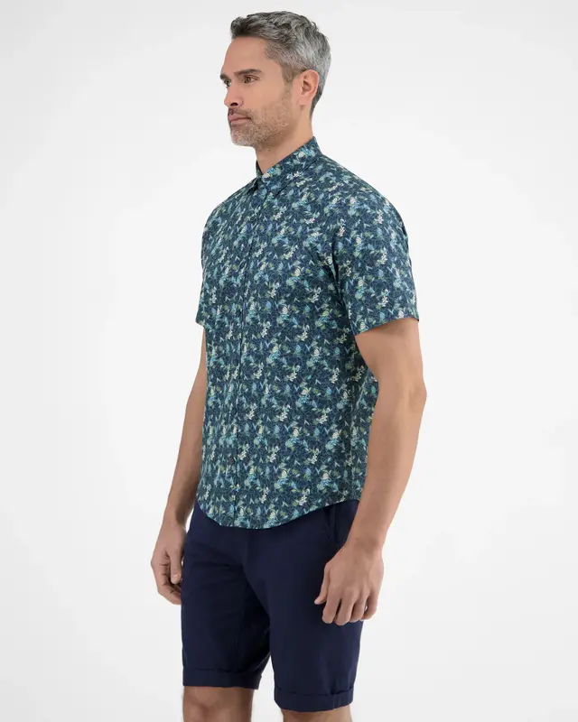 Lerros Kurzarm Shirt mit Blumenprint - Crispy Blue