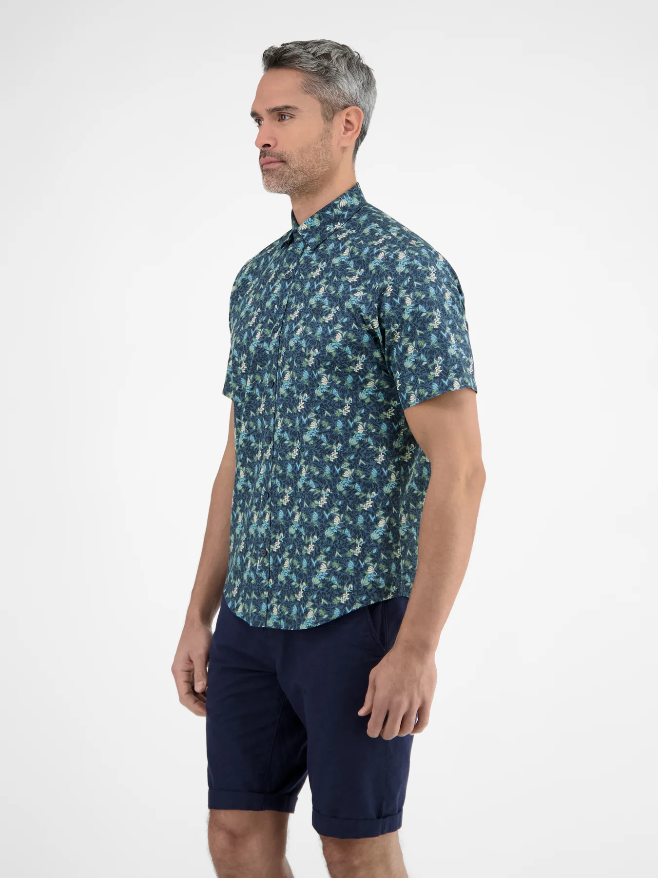 Lerros Floral Print Short Sleeve Shirt - Crispy Blue