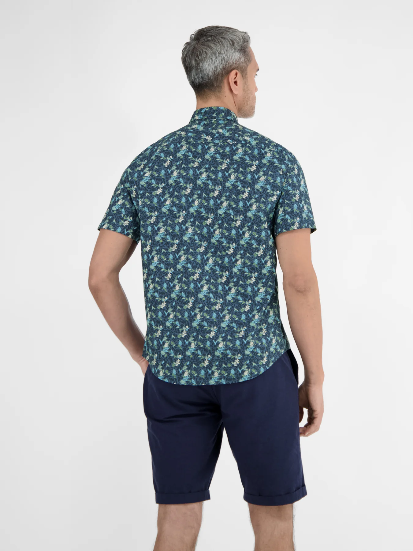 Lerros Floral Print Short Sleeve Shirt - Crispy Blue