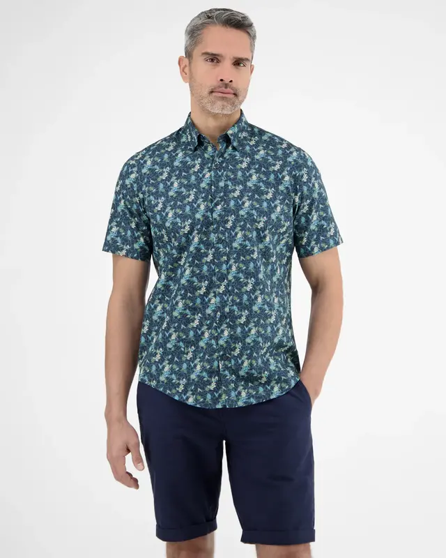 Lerros Kurzarm Shirt mit Blumenprint - Crispy Blue