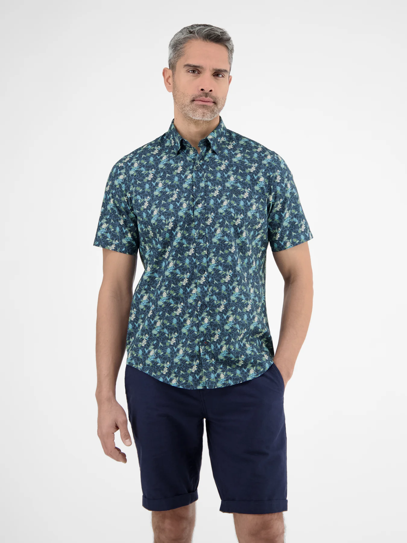 Lerros Floral Print Short Sleeve Shirt - Crispy Blue