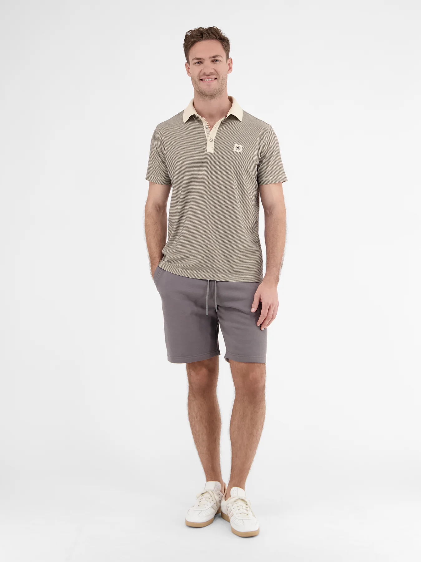 Lerros Polo Shirt with Fineliner Stripes - Bone White