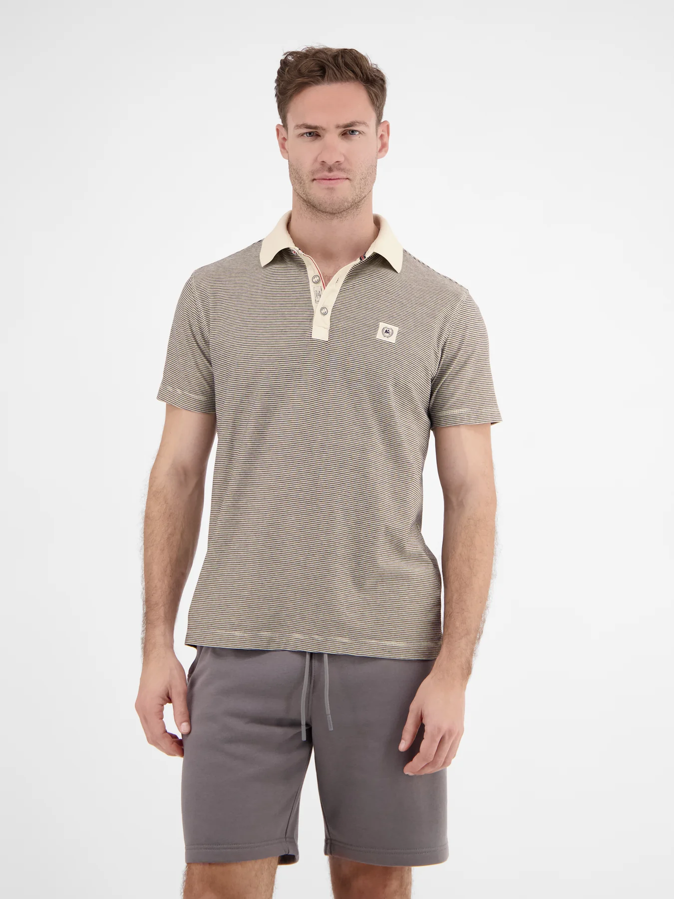 Lerros Poloshirt in tonaler Streifenoptik - Bone White