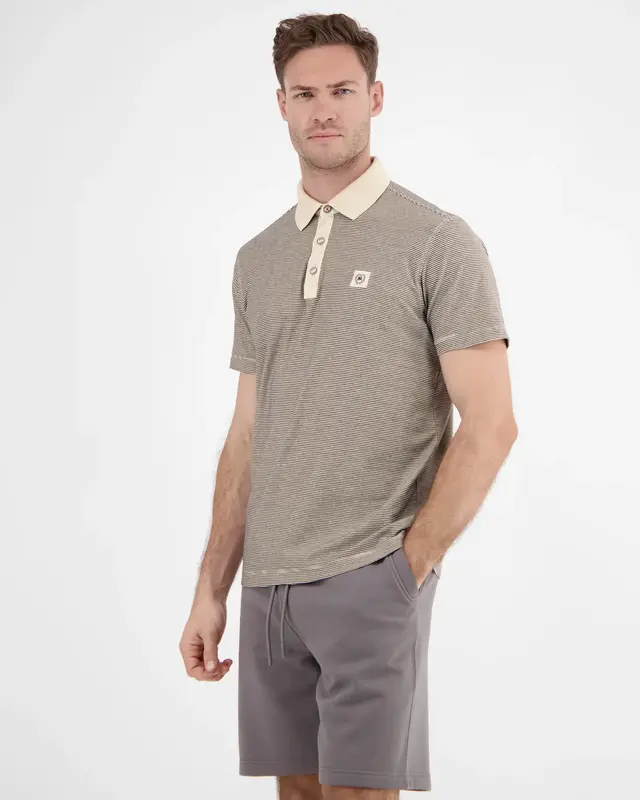 Lerros Polo Shirt with Fineliner Stripes - Bone White