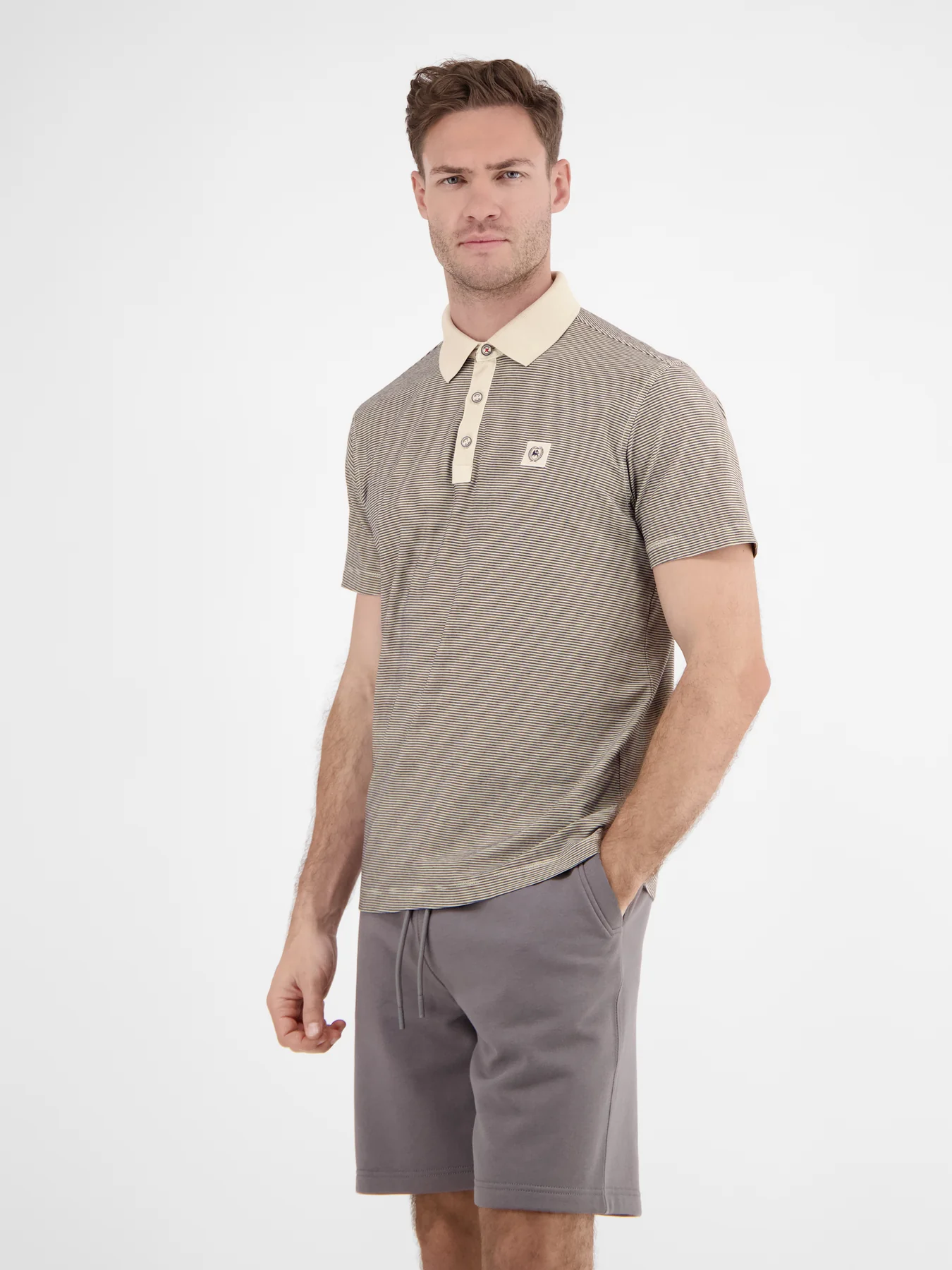 Lerros Poloshirt in tonaler Streifenoptik - Bone White