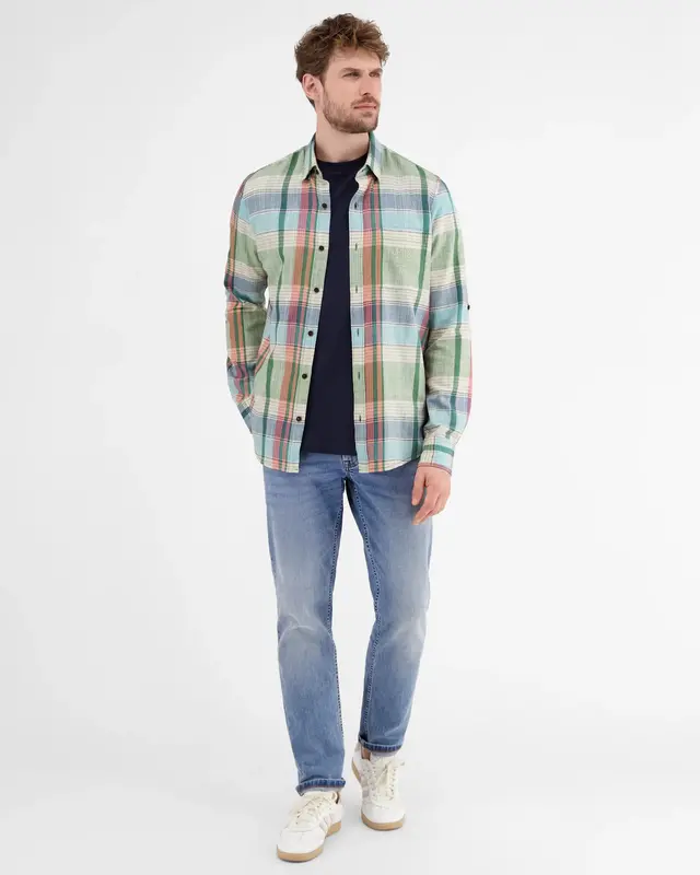 Lerros Hemd mit Struktur Karomuster - Sage Green