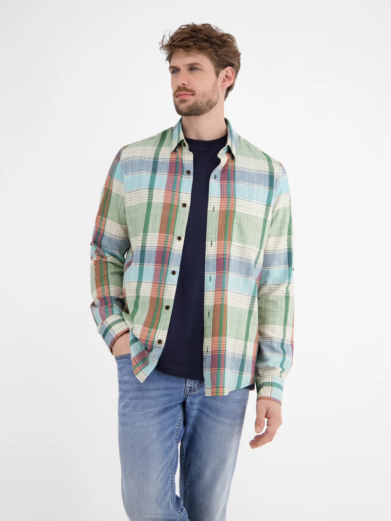 Lerros Hemd mit Struktur Karomuster - Sage Green