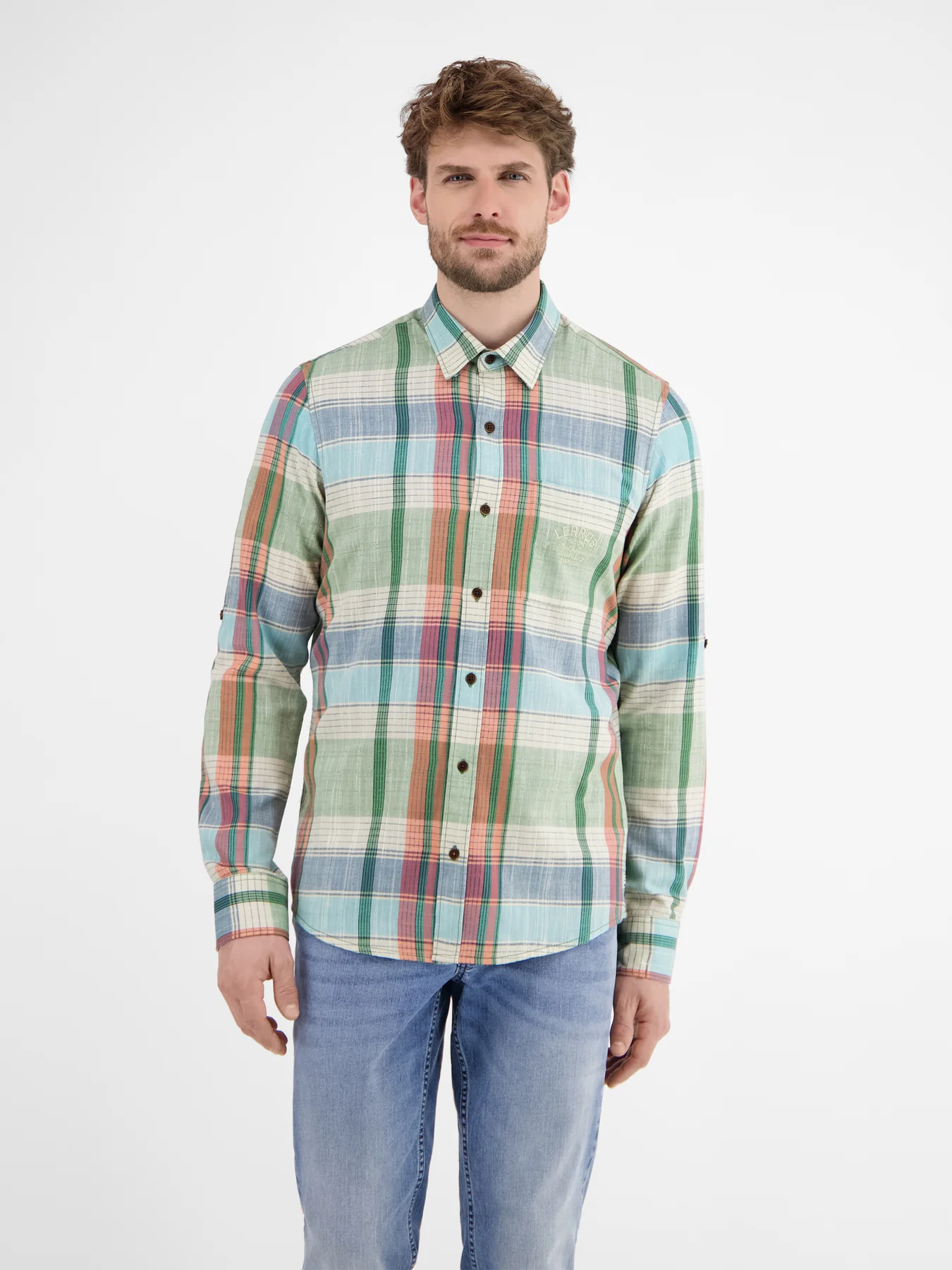 Lerros Hemd mit Struktur Karomuster - Sage Green