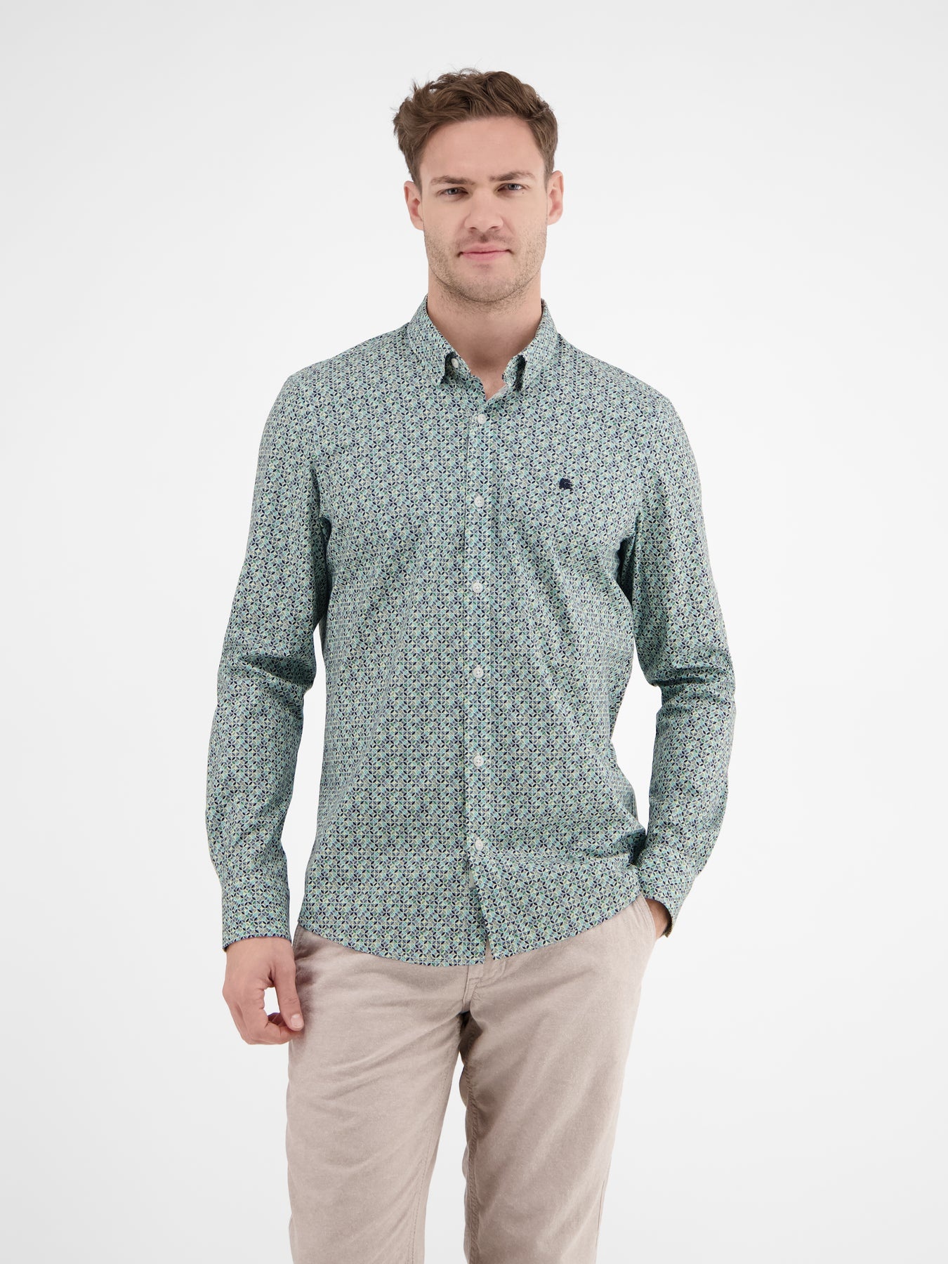 Lerros Print Hemd mit Stretch - Coastal Blue