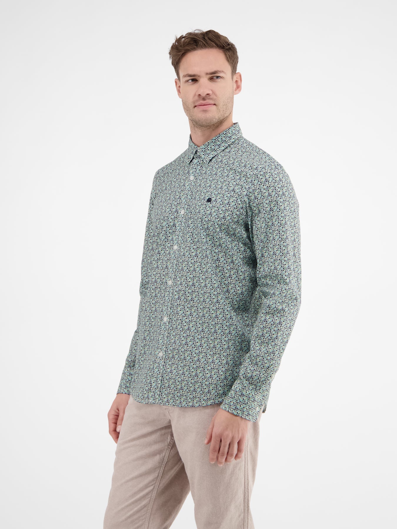 Lerros Print Hemd mit Stretch - Coastal Blue