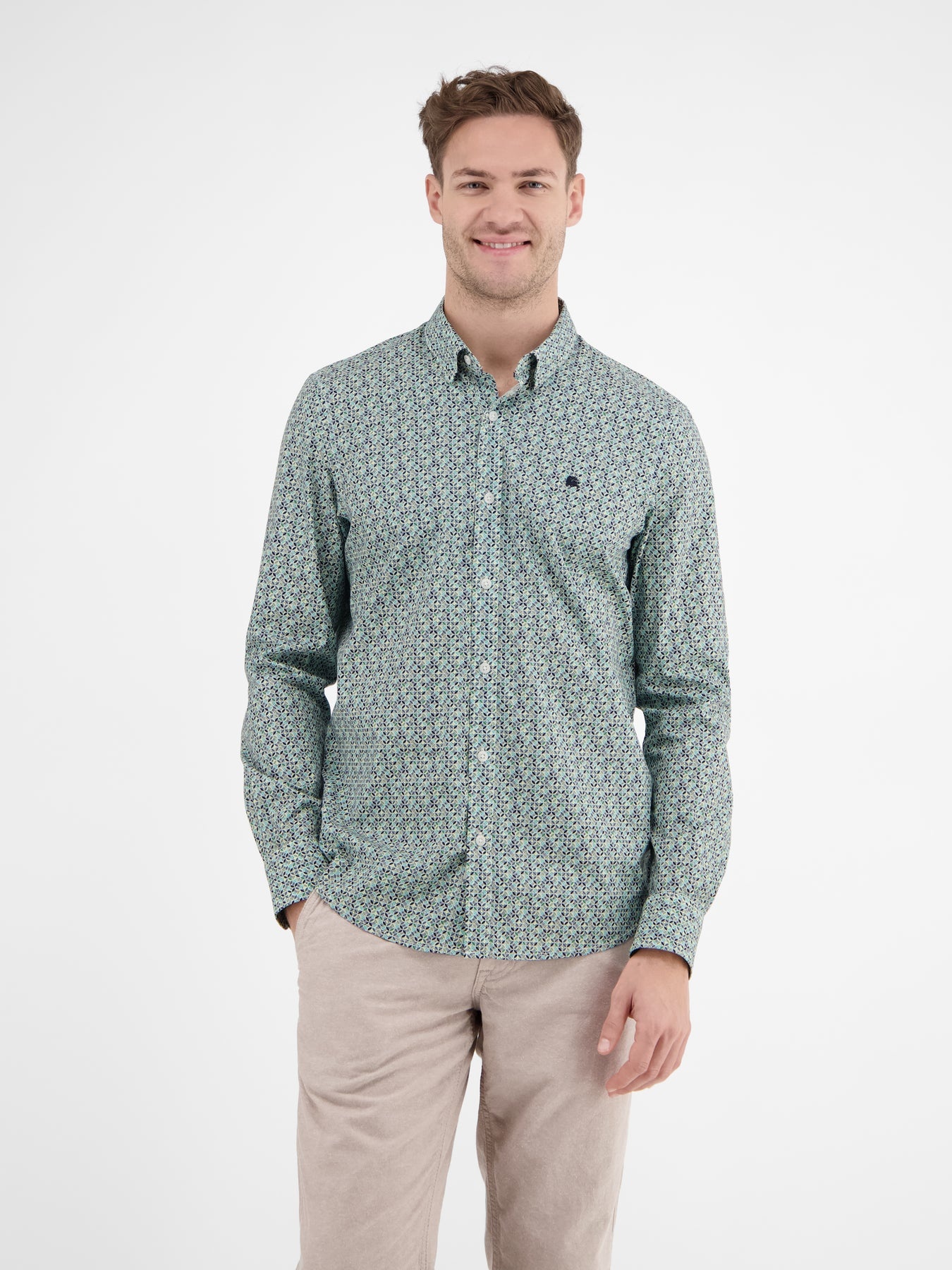 Lerros Print Shirt with Stretch - Coastal Blue