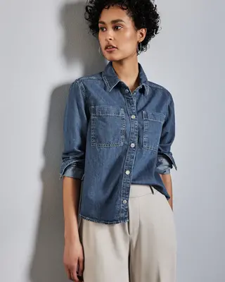 Street One Kurzes Jeanshemd - Medium Blue Clean