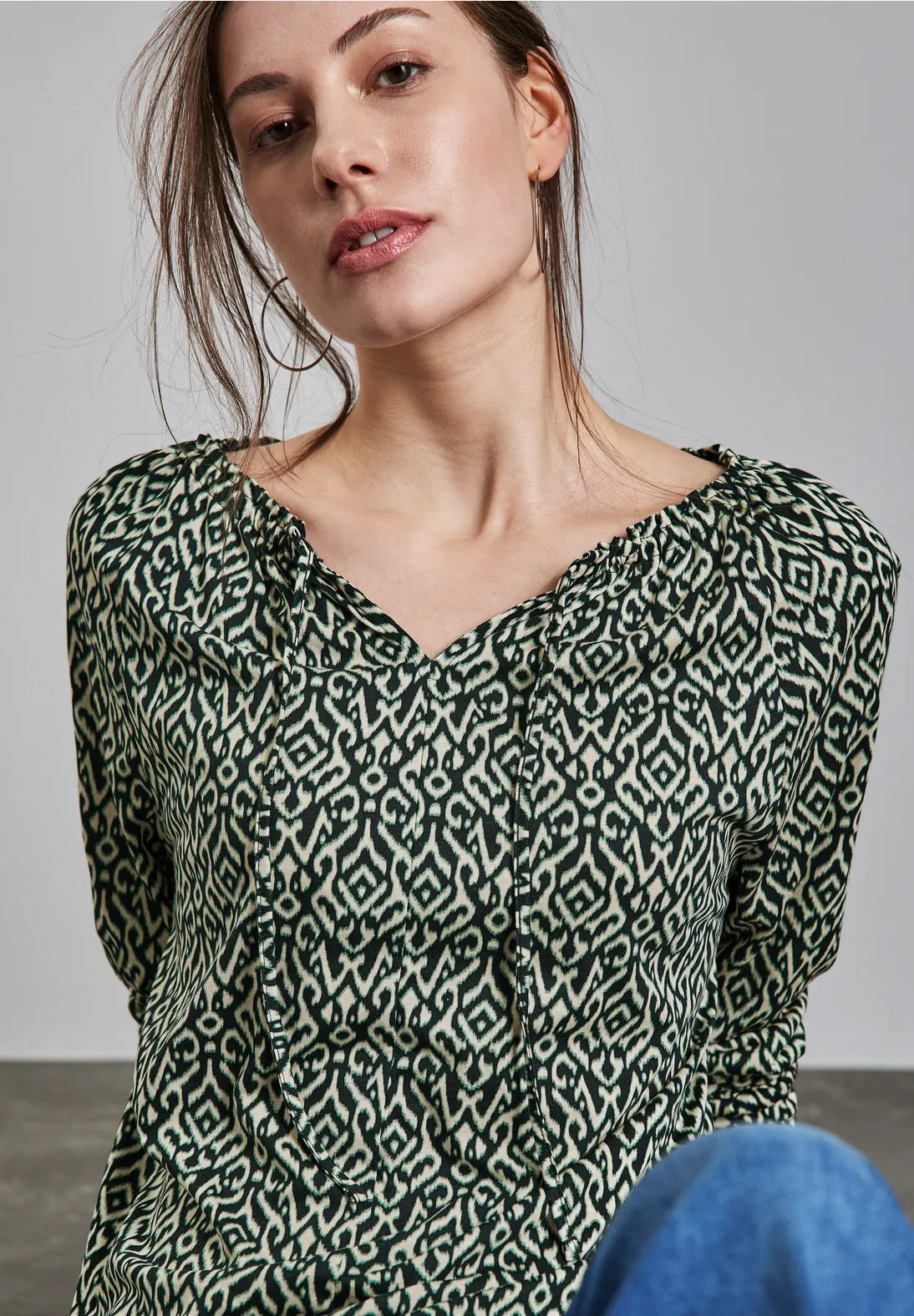 Street One Bedrukt Raglan Shirt - Hunter Green