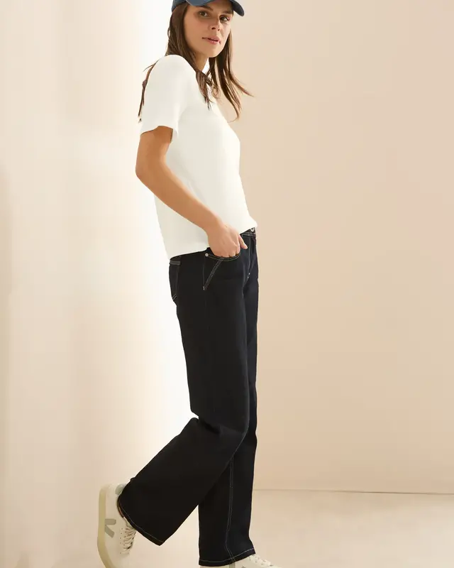 Cecil Basic Rippstruktur T-Shirt - Vanilla White