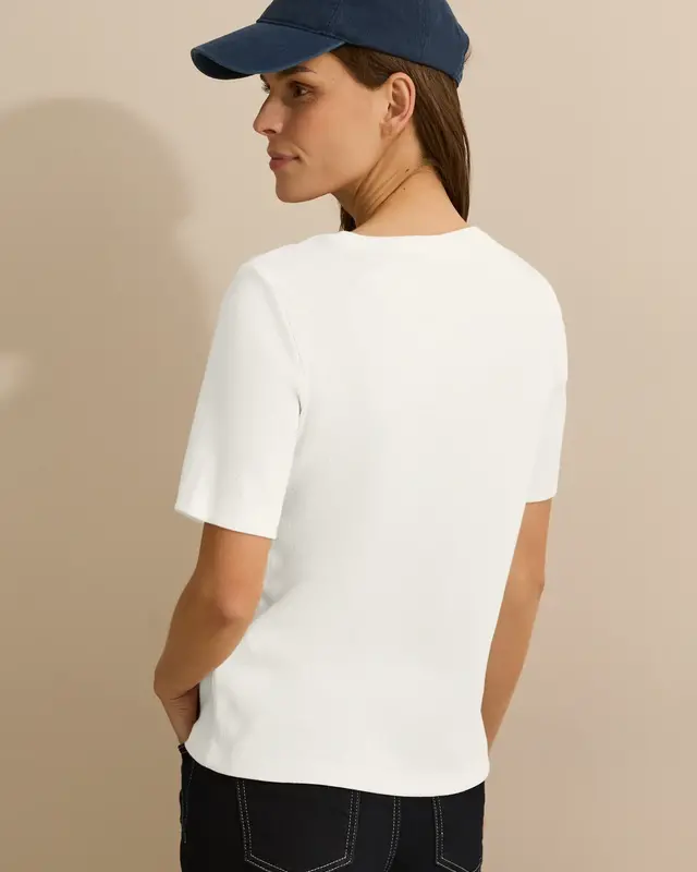 Cecil Basic Rippstruktur T-Shirt - Vanilla White