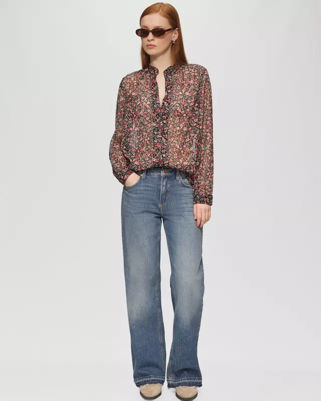 QS by S. Oliver Chiffon Bluse mit Print - Black