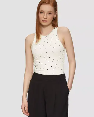 QS by S. Oliver Rib Tanktop with Print - Crème