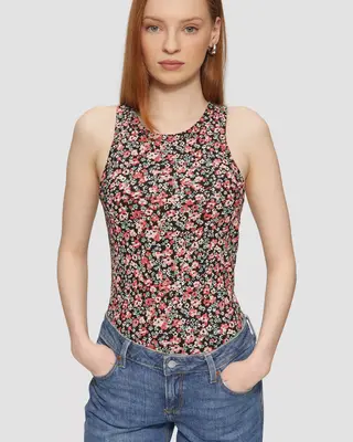 QS by S. Oliver Rib Tanktop with Print - Black