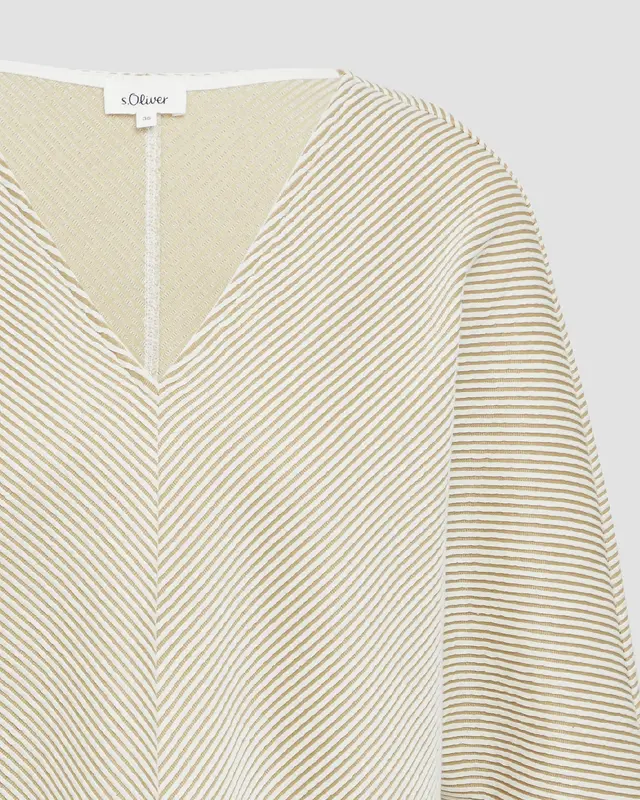 S. Oliver Shirt with Structured Stripes - Sand Stone