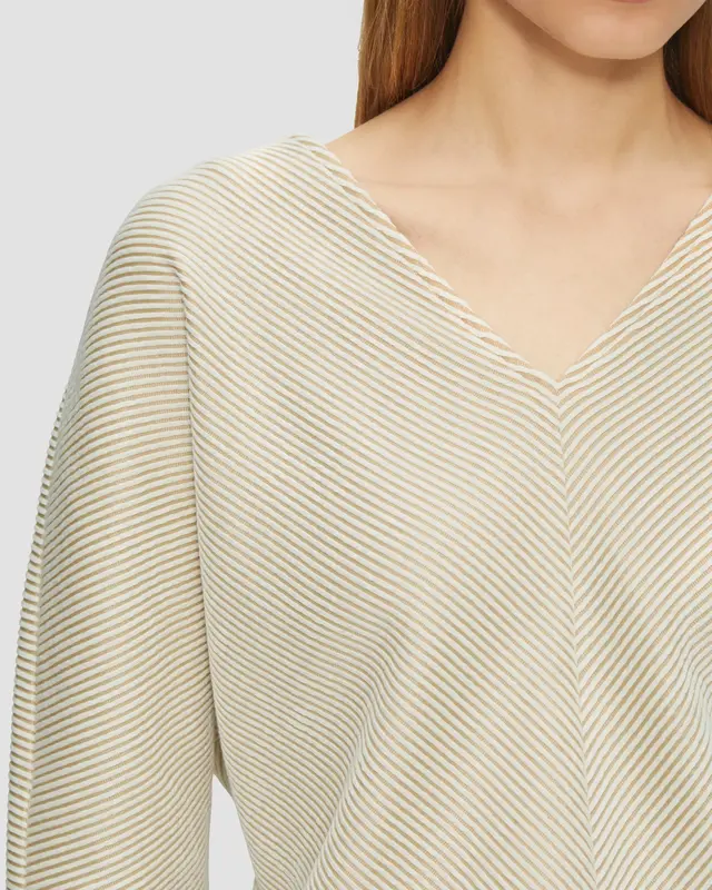 S. Oliver Shirt with Structured Stripes - Sand Stone