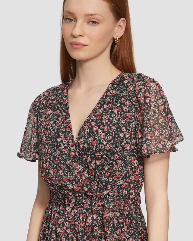 QS by S. Oliver Chiffon Kleid Blumenprint - Black