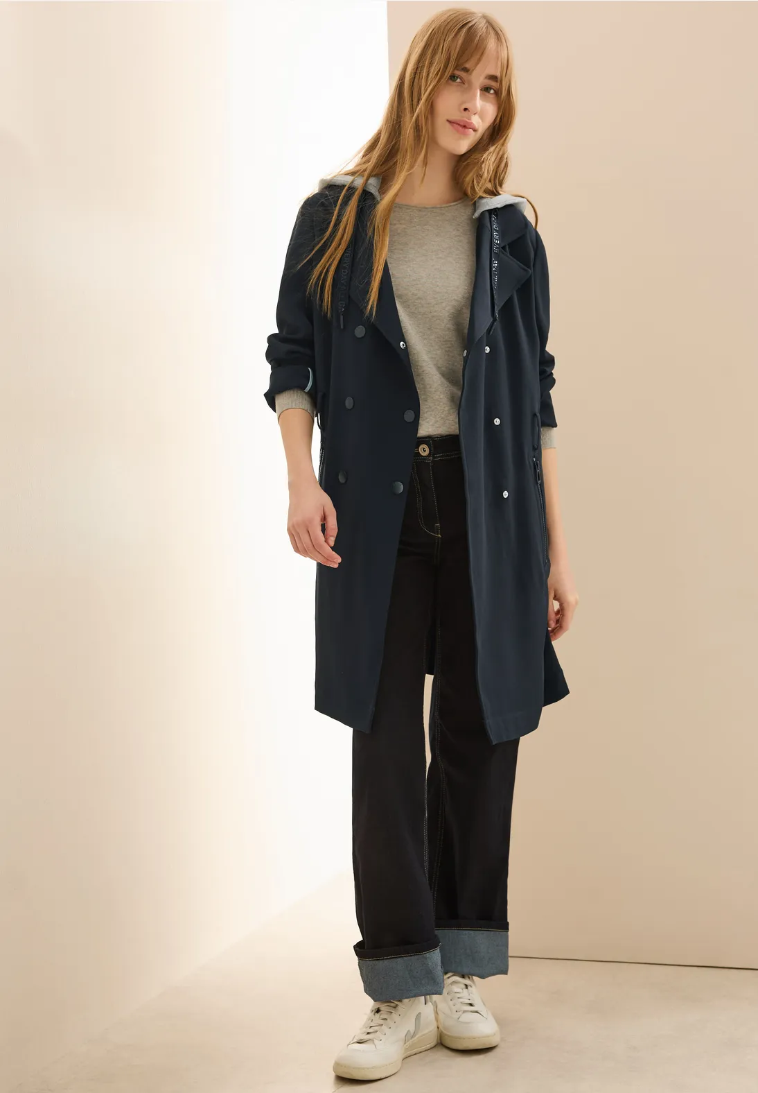 Cecil Trenchcoat with Hood - Dark Navy Blue