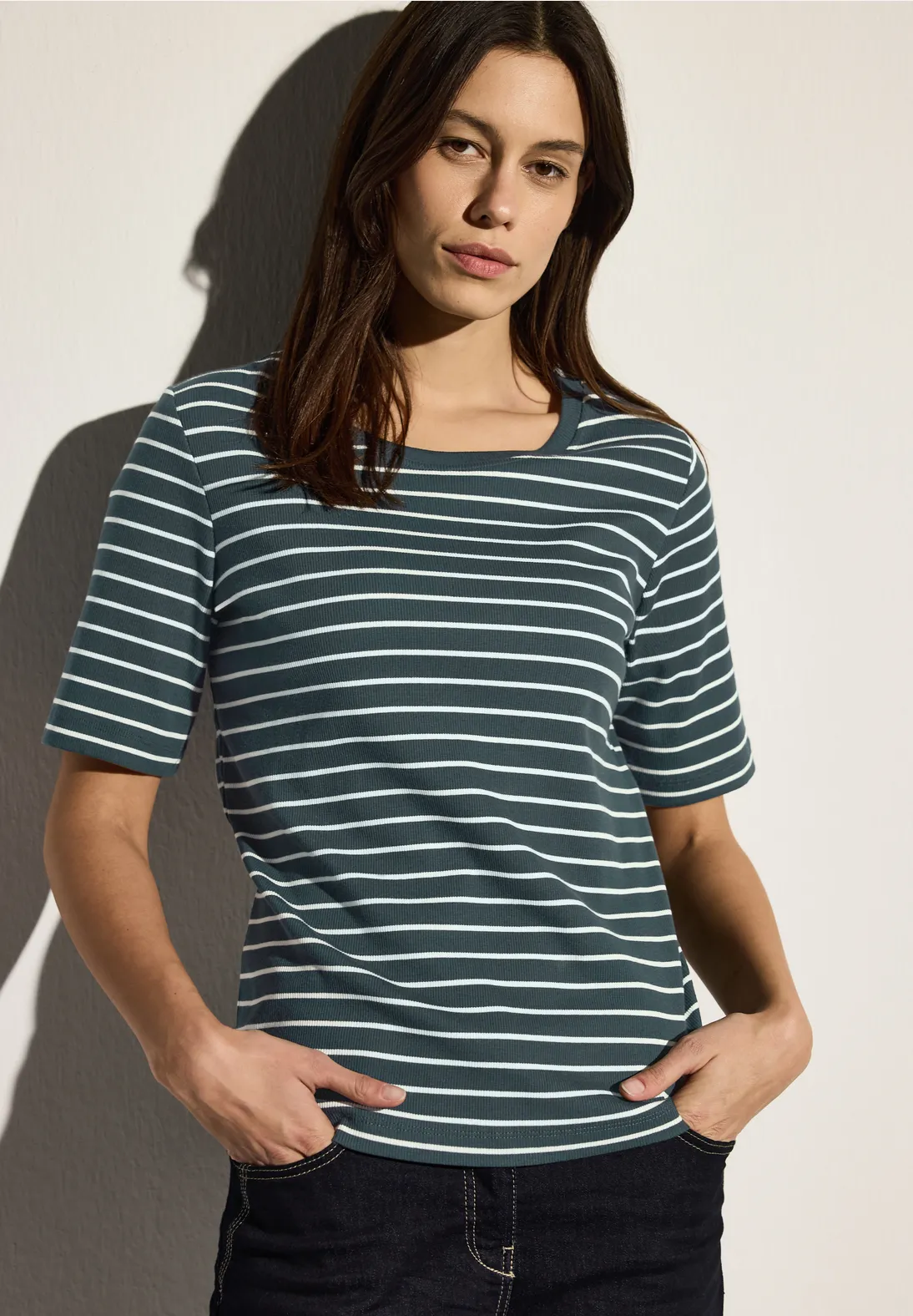 Cecil Gestreept Shirt - Slate Khaki