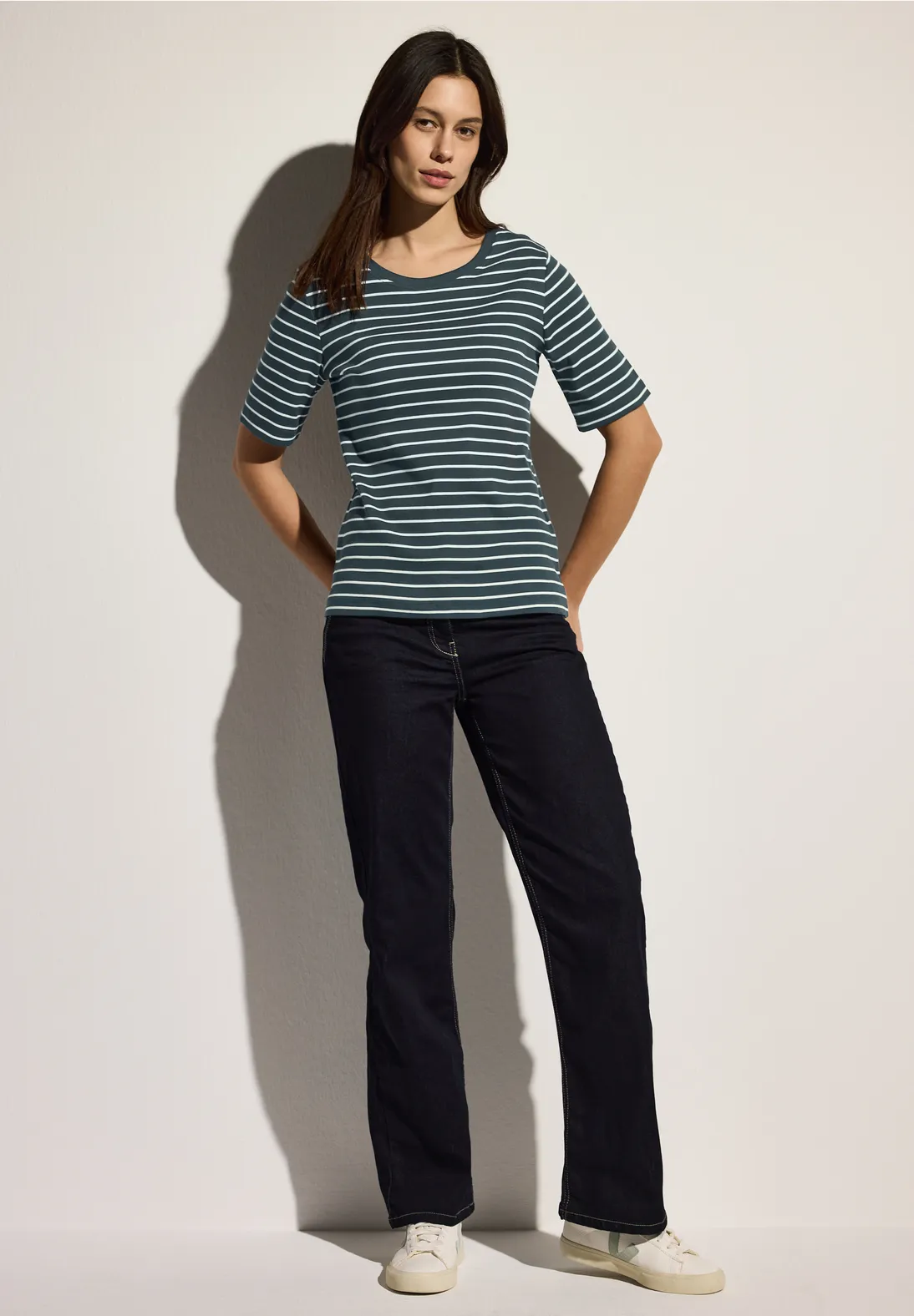 Cecil Gestreept Shirt - Slate Khaki