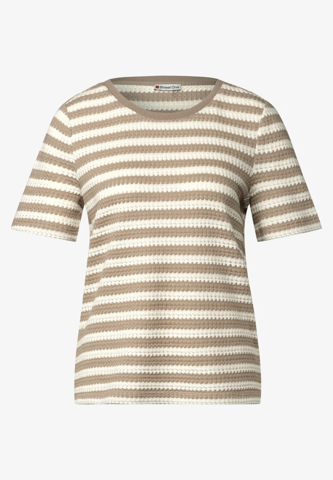 Street One Knit Jumper with Stripes - Safari Beige