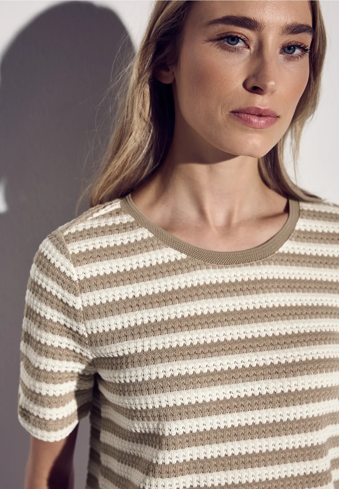 Street One Strick-Look Streifenshirt - Safari Beige