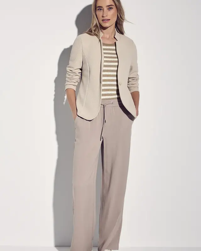 Street One Gestreept Shirt met Gebreide Look - Safari Beige