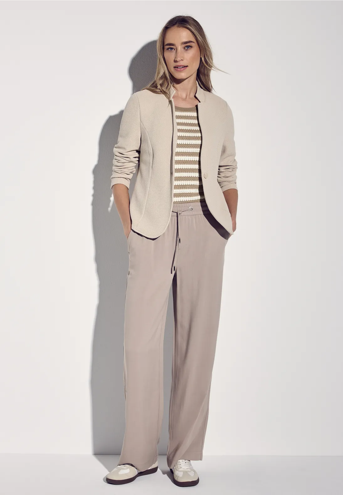 Street One Strick-Look Streifenshirt - Safari Beige