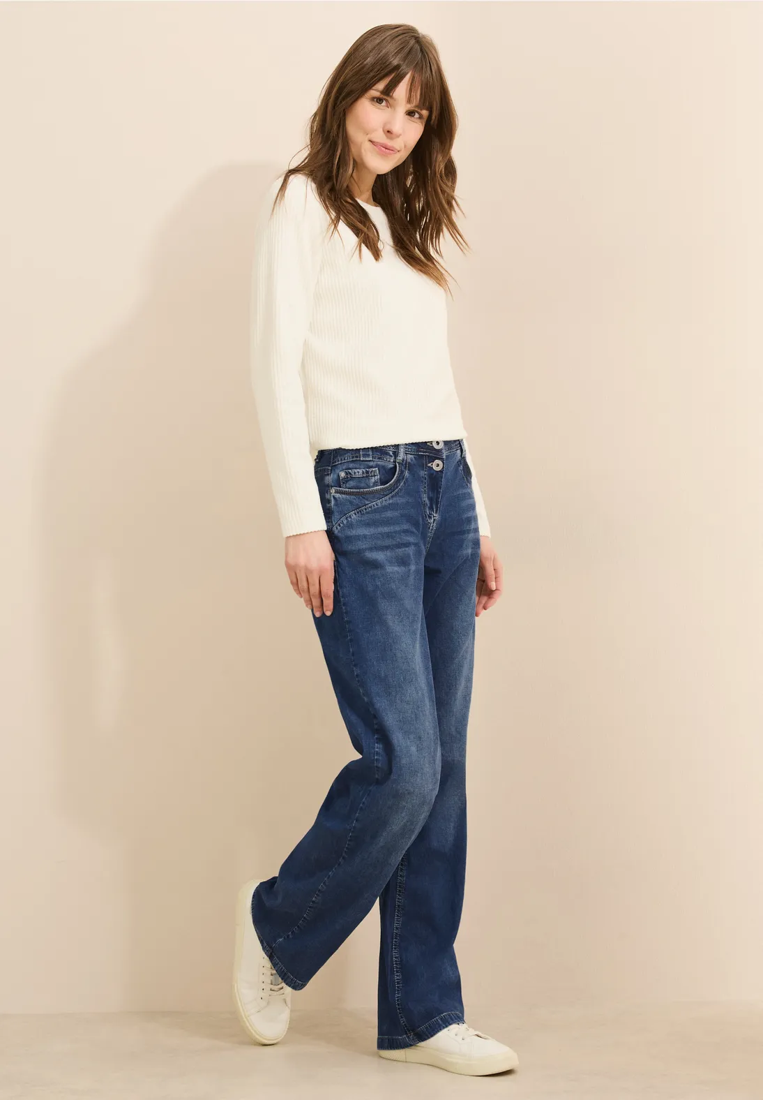 Cecil Wide Leg Jeans Neele - Mid Blue Used Wash
