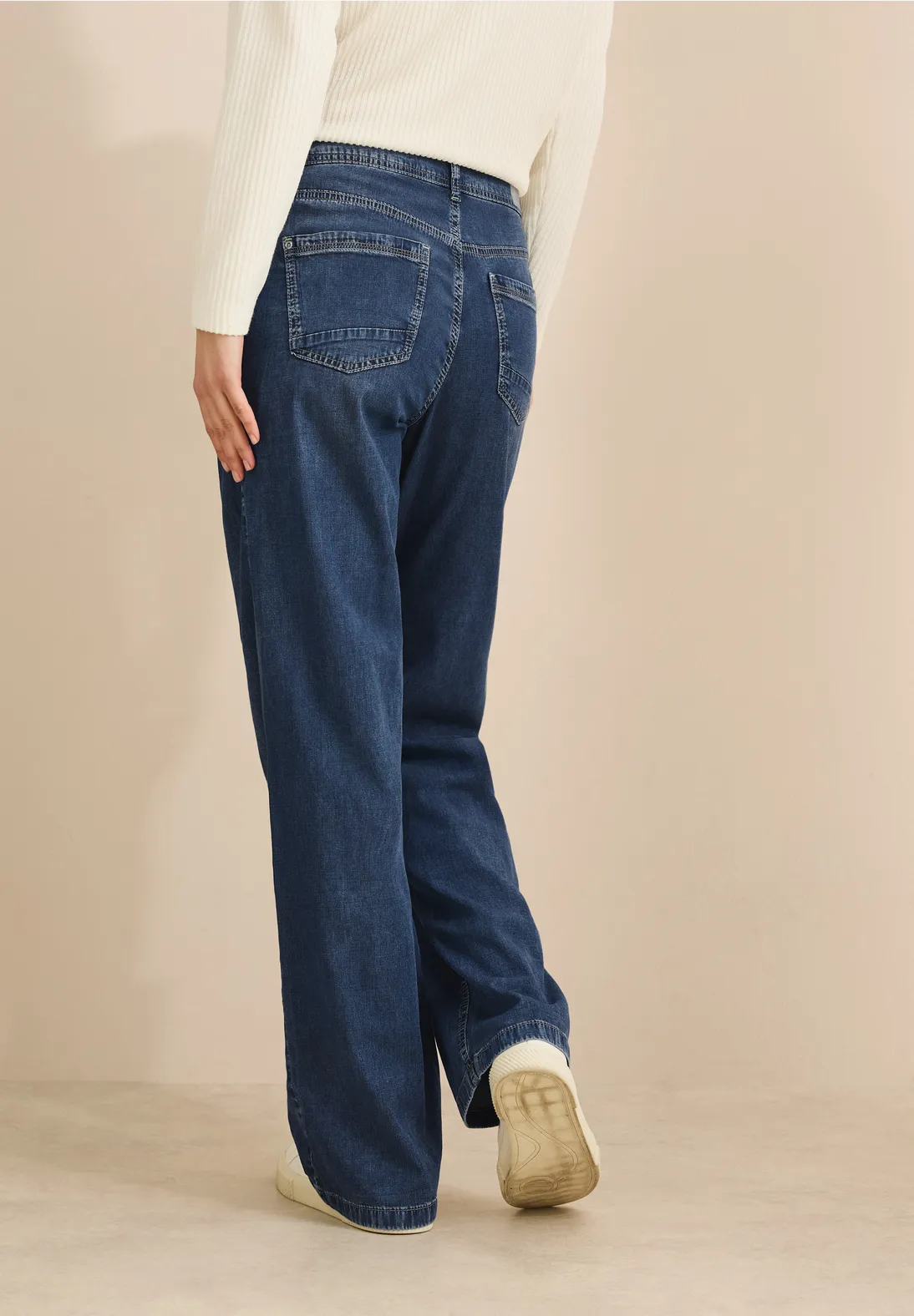 Cecil Wide Leg Jeans Neele - Mid Blue Used Wash
