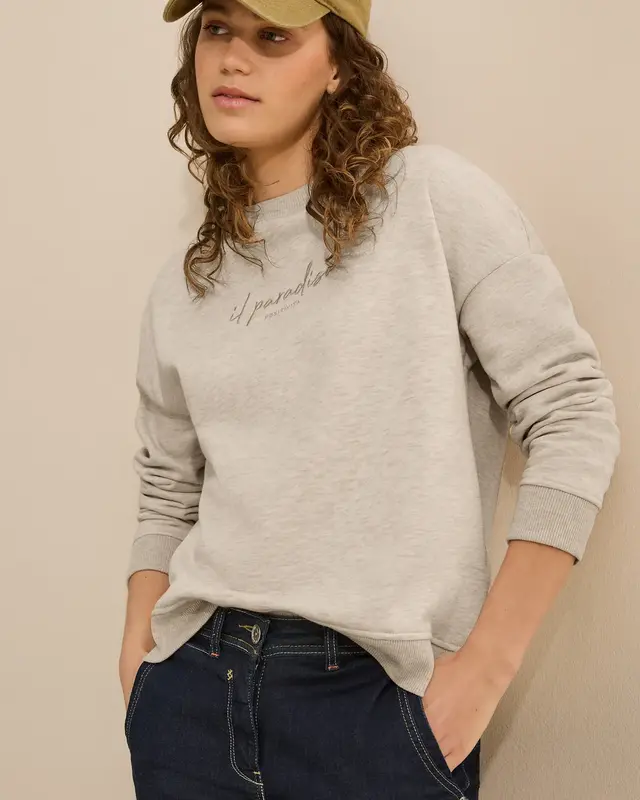 Cecil Sweatshirt mit Stickerei - Pearl Beige Melange