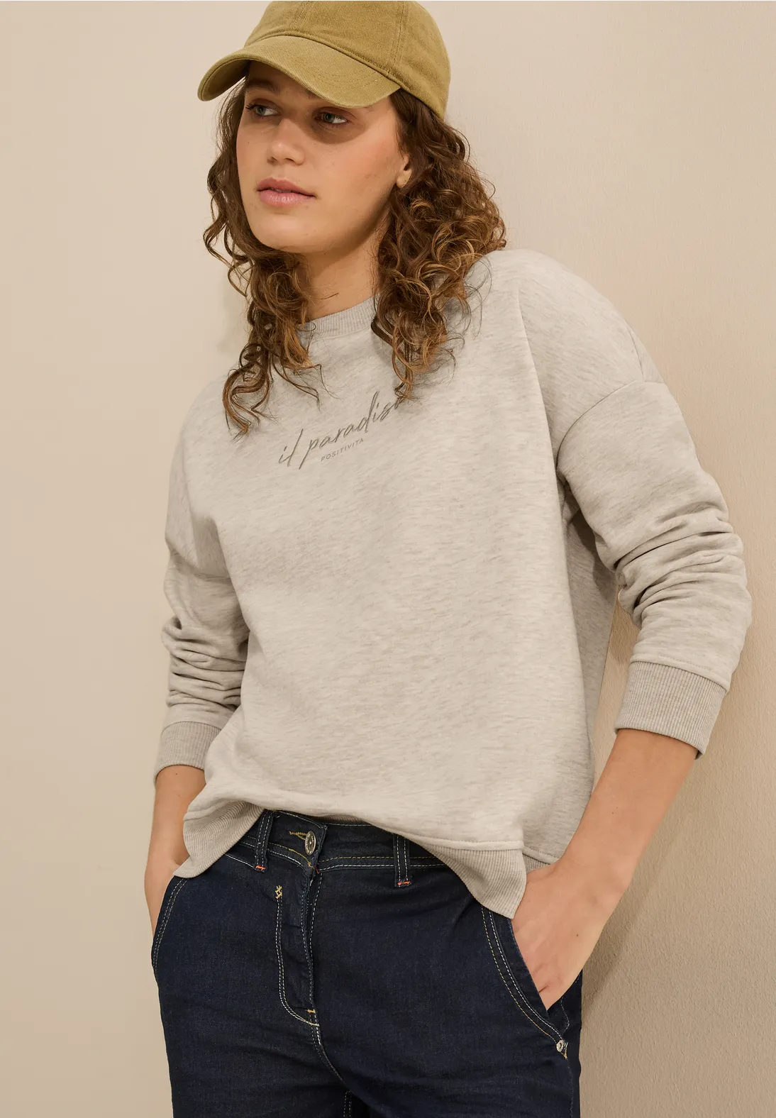 Cecil Sweatshirt with Embroidery - Pearl Beige Melange