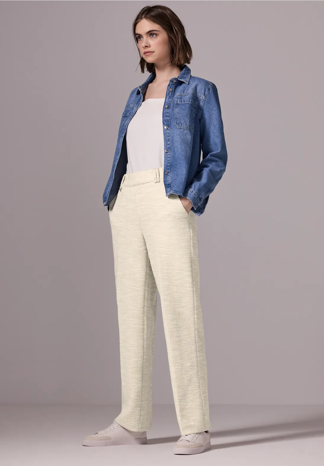 Street One Studio Straight Leg Hose - Sheer Beige Melange