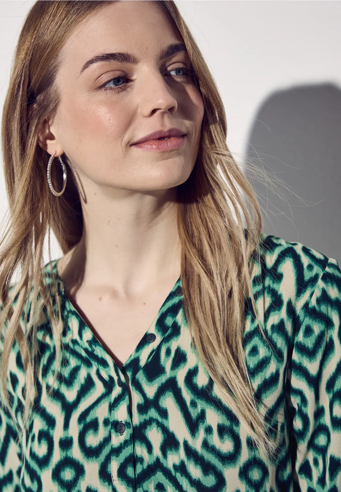 Street One Print Shirt with Knot Detail - Hunter Green