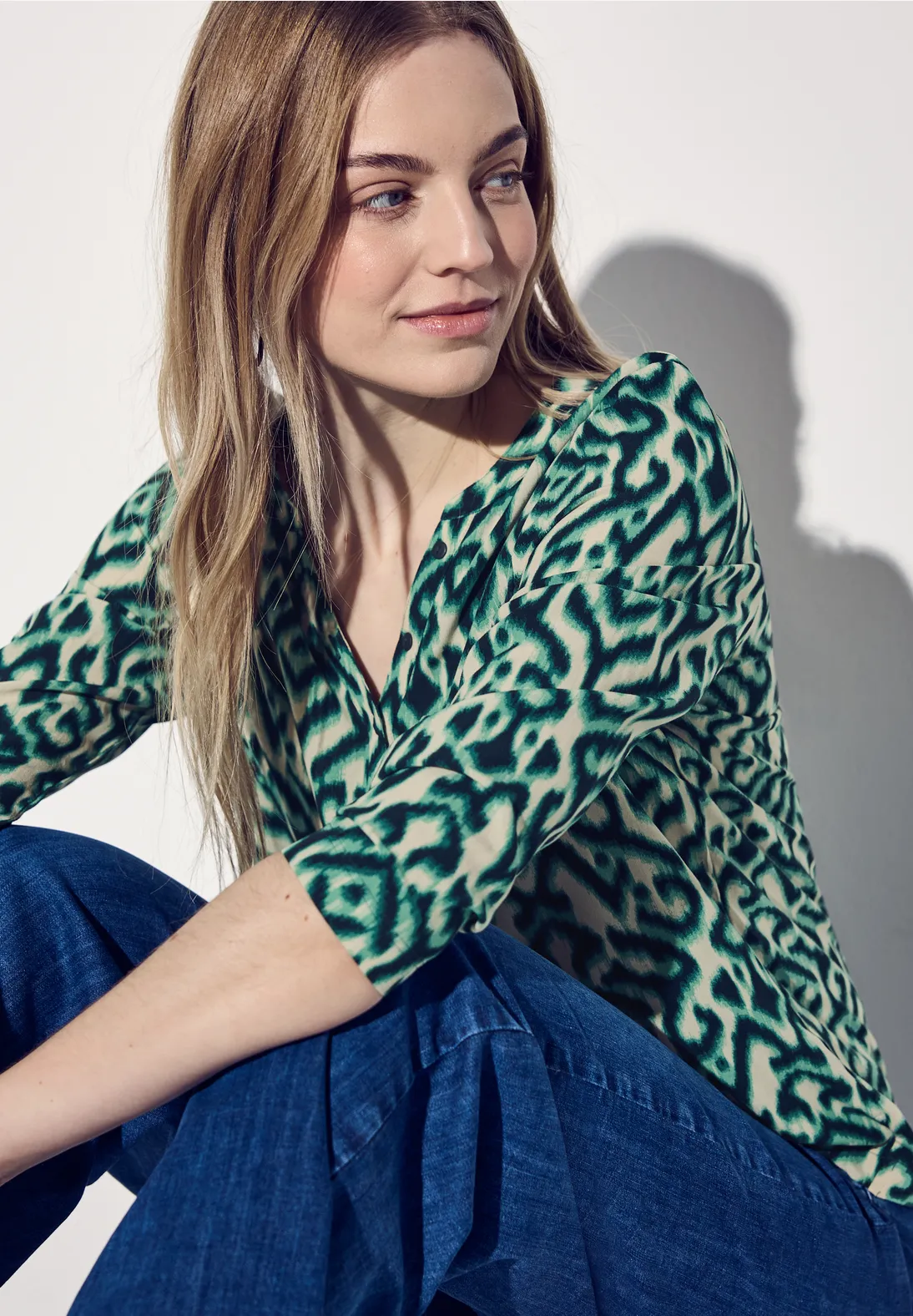 Street One Print Shirt mit Knopfdetail - Hunter Green