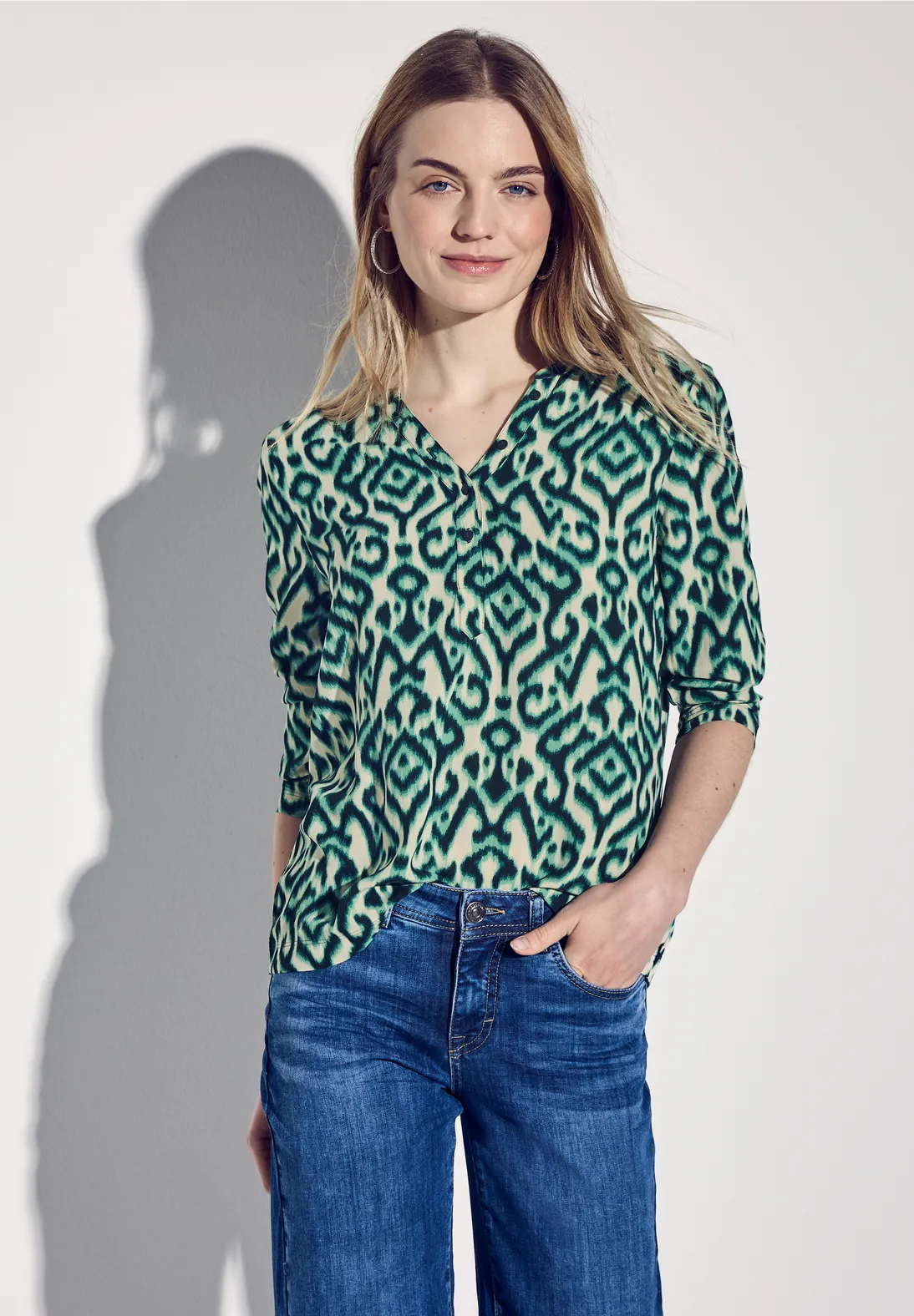 Street One Print Shirt mit Knopfdetail - Hunter Green