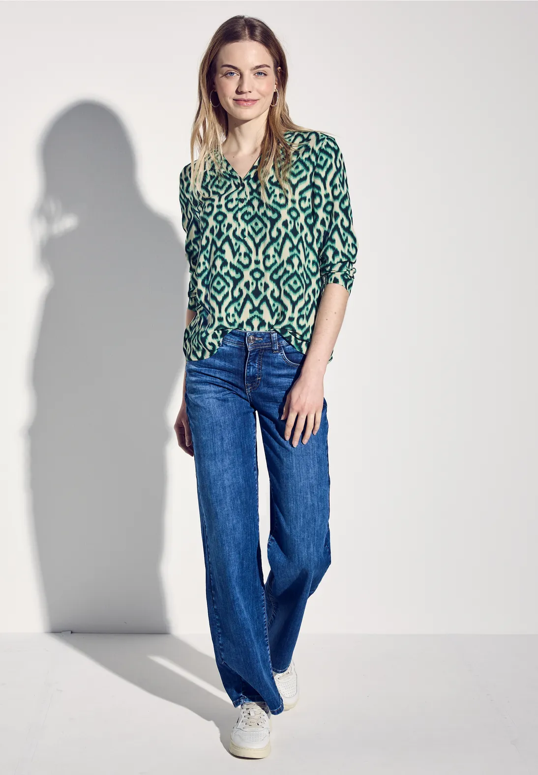 Street One Print Shirt mit Knopfdetail - Hunter Green