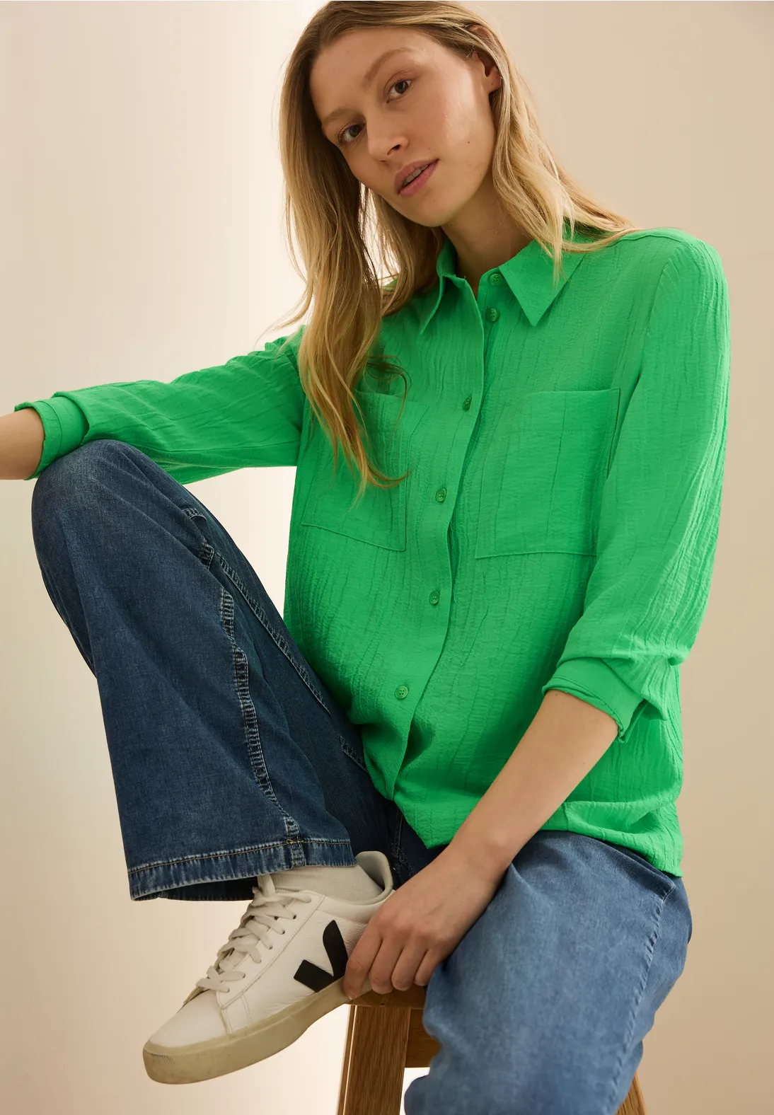Cecil Structured Blouse - Iced Neon Green