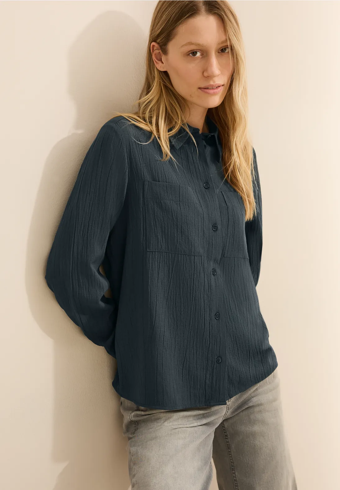 Cecil Structured Blouse - Slate Khaki