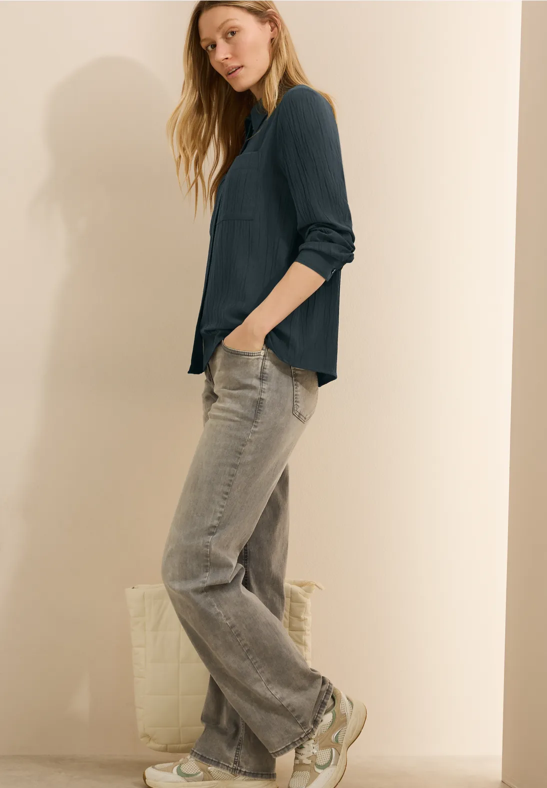 Cecil Strukturbluse - Slate Khaki