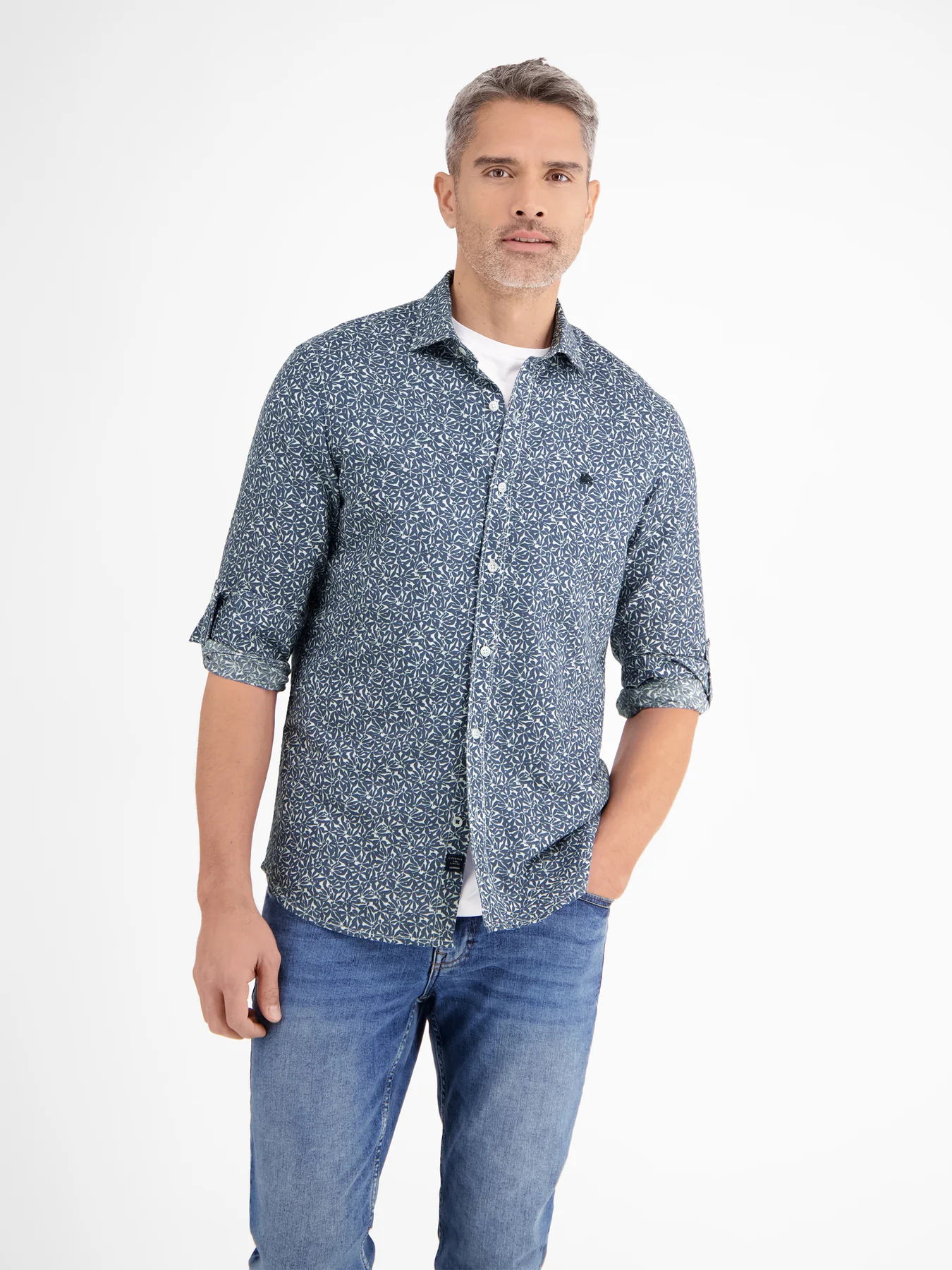 Lerros Linnenmix Overhemd met Print - Crispy Blue