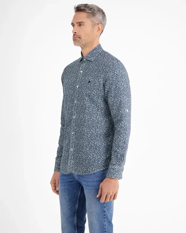 Lerros Linnenmix Overhemd met Print - Crispy Blue