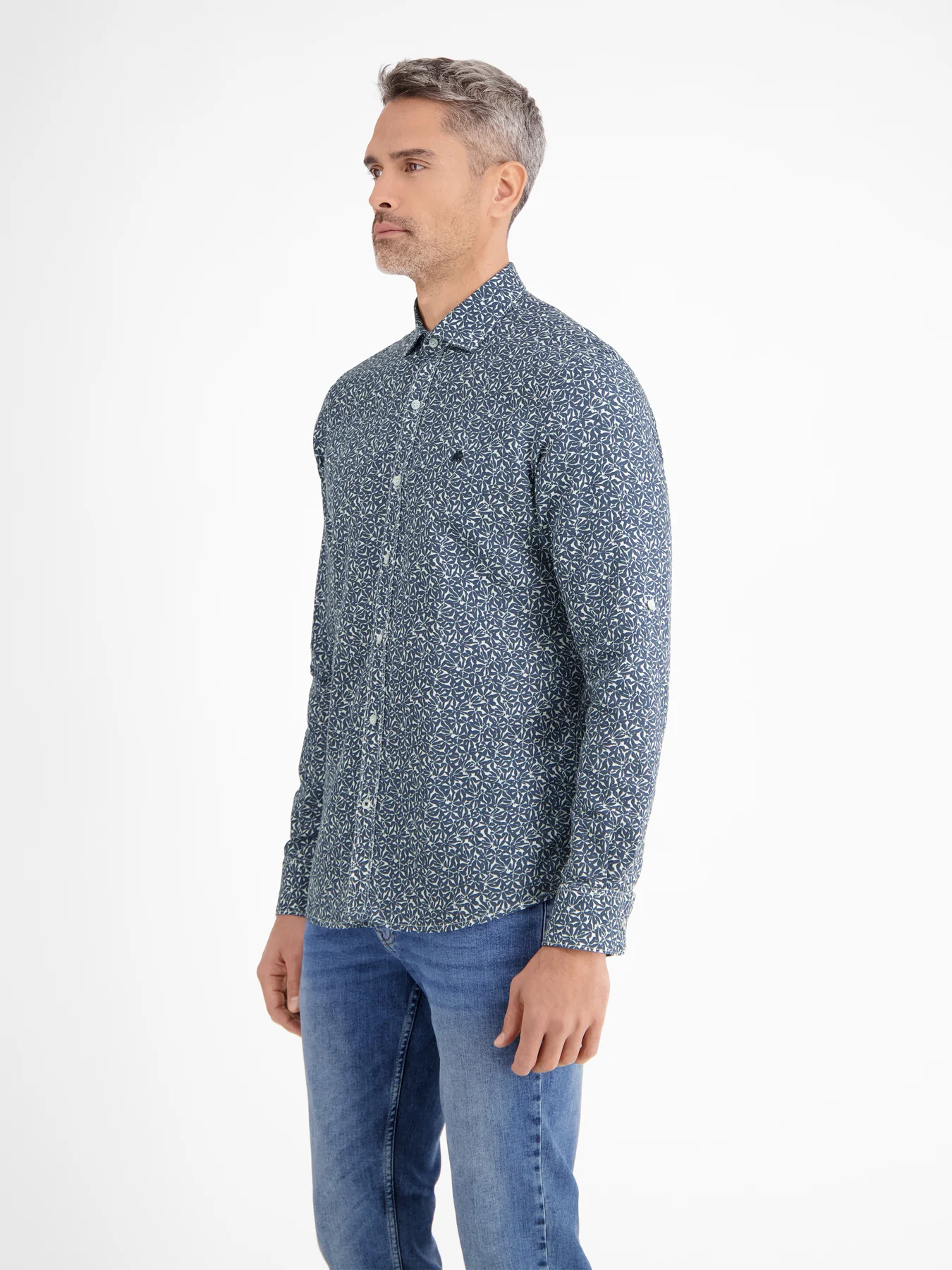 Lerros Linnenmix Overhemd met Print - Crispy Blue