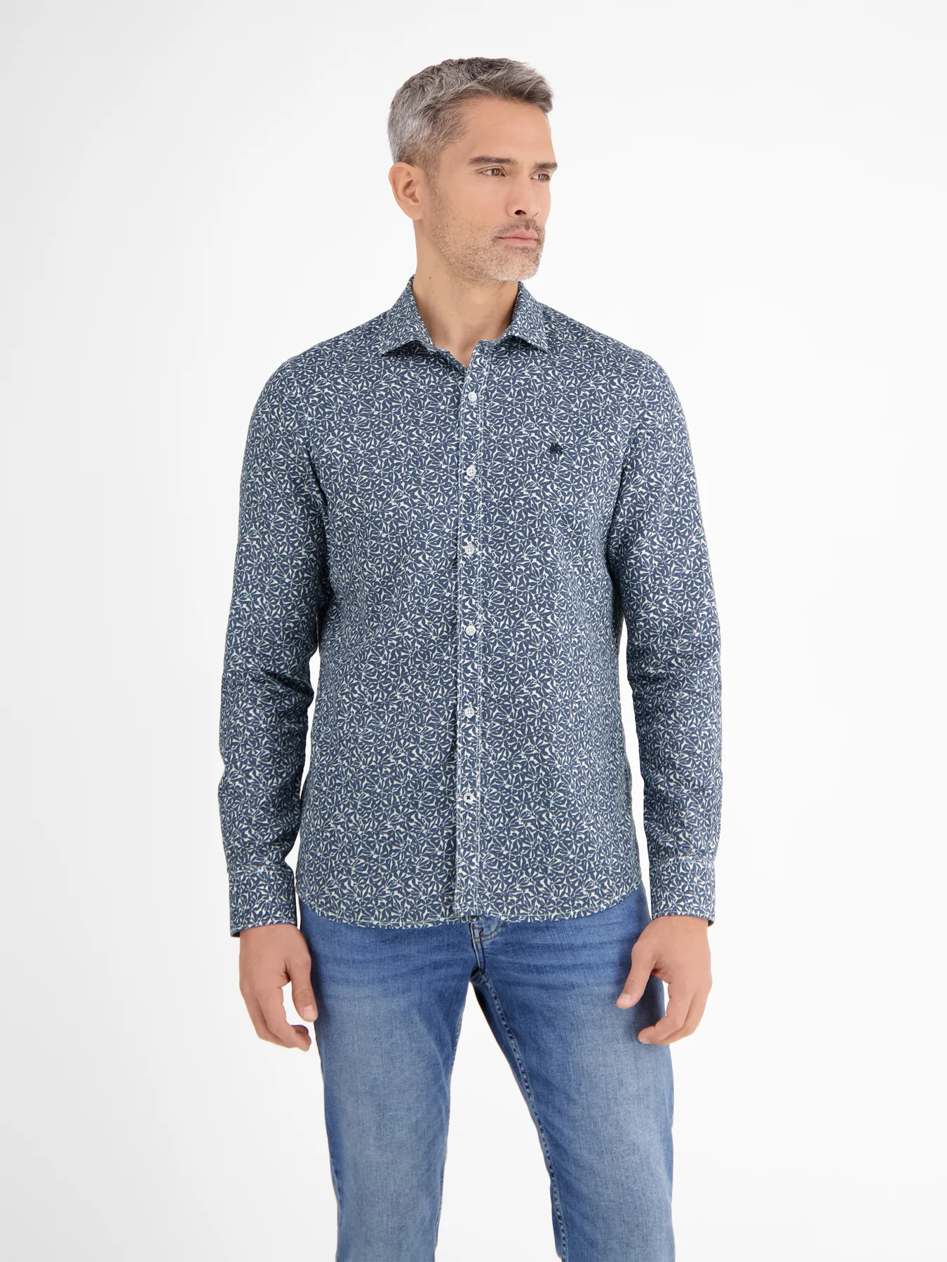 Lerros Linen Blend Shirt with Print - Crispy Blue