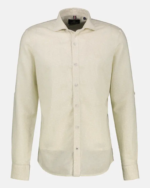 Lerros Linnenmix Overhemd met Print - White