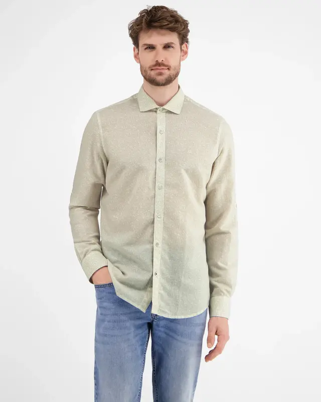 Lerros Linnenmix Overhemd met Print - White